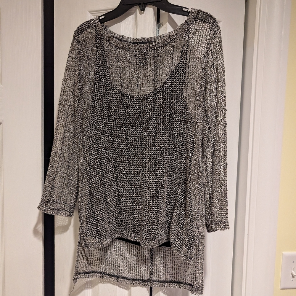 INC Metallic Knit Top With‎ Attached Black Camisole - Size S